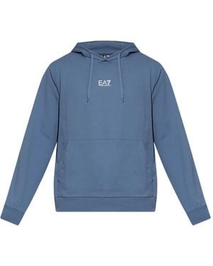 EA7 Logo-Print Drawstring Hoodie - Blue