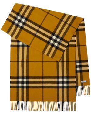 Burberry Checked Cashmere Fringe Scarf - Metallic
