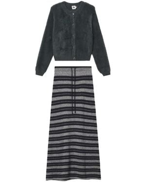B+ AB Horizontal-Stripe A-Line Maxi Skirt Set (Set Of Two) - Black