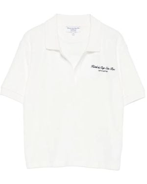 Sporty & Rich Embroidered Cotton Polo Top - White