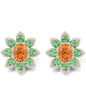 Goshwara Mandarin Garnet And Tsavorite Flower Stud Earrings - White