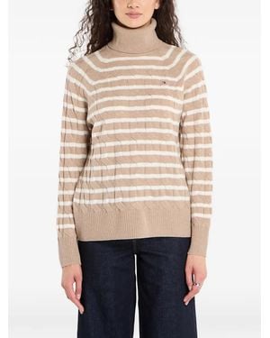 Tommy Hilfiger Cable-Knit Striped Jumper - Natural