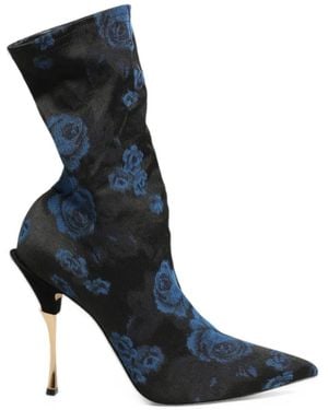 Dolce & Gabbana Floral-Print Heeled Boots - Blue