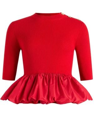 Patou Ribbed Ruffle-Hem Sweater - Red