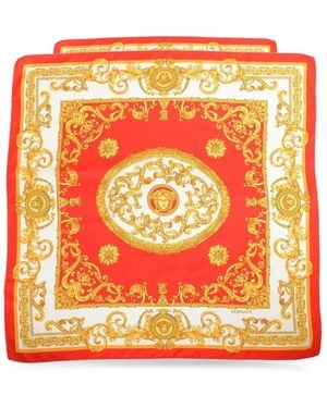 Versace Barocco Print Silk Scarf - Orange
