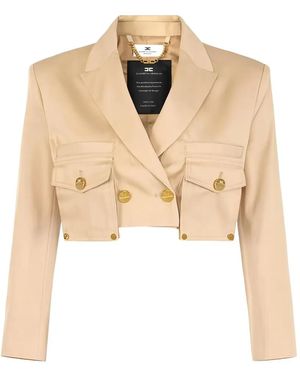 Elisabetta Franchi Cotton Gabardine Jacket With Cargo Pockets - Natural