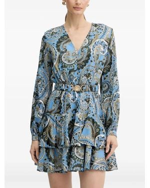 Guess Paisley-Print Tiered Mini Dress - Blue