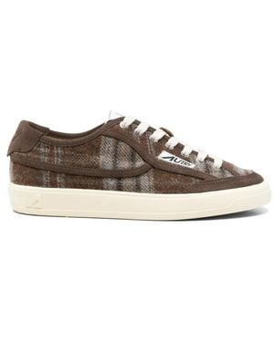 Autry Windscape Check-Pattern Leather-Trim Trainers - Brown