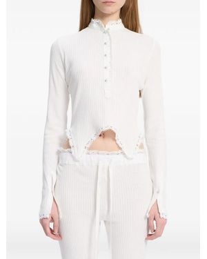Ann Demeulemeester Lace-Trim Ribbed Top - White