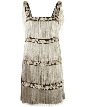 Alberta Ferretti Kleid Mit Perlenfransen - Natur