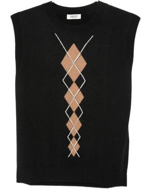 Liu Jo Argyle-Pattern Sleeveless Top - Black