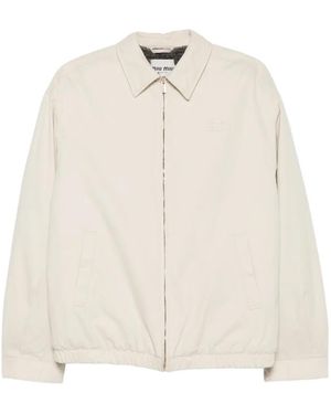 Miu Miu Logo-Embroidered Zip-Up Jacket - Natural