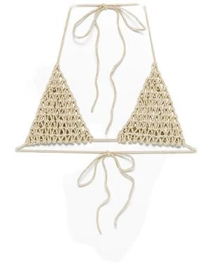 Isa Boulder Macramé Triangle Bikini Top - White