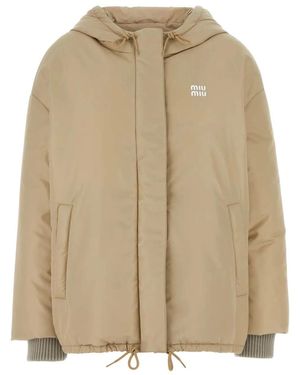 Miu Miu Hooded Down Jacket - Natural