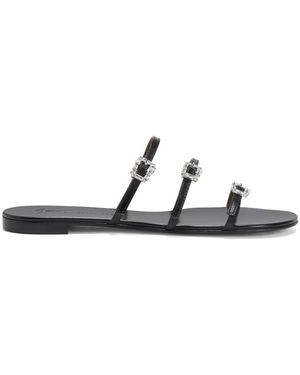 Giuseppe Zanotti Himari Flat Crystal-Embellished Leather Sandals - White