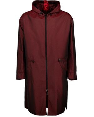 Fendi Gingham-Check Hooded Coat - Purple