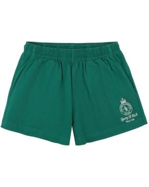Sporty & Rich Logo-Embroidered Elastic-Waist Shorts - Green
