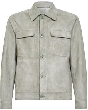 Salvatore Santoro Button Chest Pocket Leather Jacket - Grey