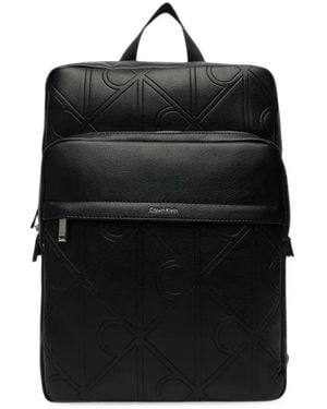 Calvin Klein Monogram-Embossed Pebbled-Leather Backpack - Black