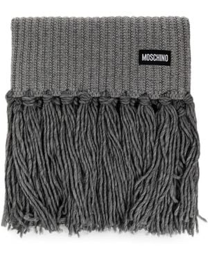 Moschino Ribbed-Knit Fringed Scarf - Grey