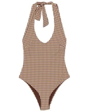 SIR. Geometric-Print Swimsuit - Natural