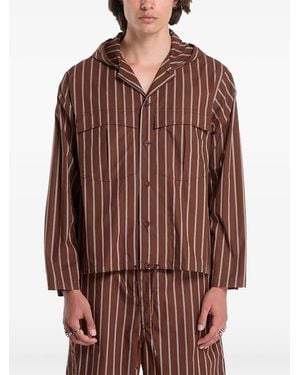 Etudes Studio Vertical-Stripe Hooded Shirt Jacket - Red