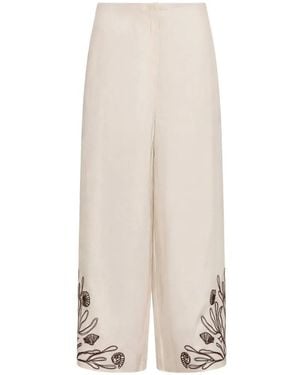 Marella Mlldolce Embroidered Linen Trousers - White