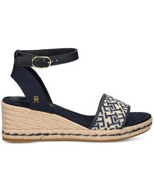 Tommy Hilfiger Monogram-Pattern Wedge Sandals - Blue