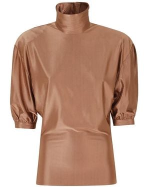 Rabanne High-Neck Puff-Sleeve Top - Brown