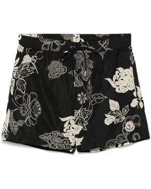 Moncler Floral-Print Swim Shorts - Black