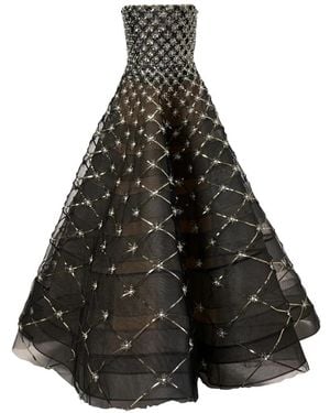 Carolina Herrera Pearl-Embroidered Strapless Gown - Black