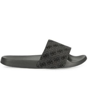 Guess Tokyo 4G Monogram-Print Slides - Gray