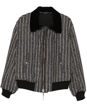 Yohji Yamamoto Three Blend Stripe-Pattern Flight Jacket - Black
