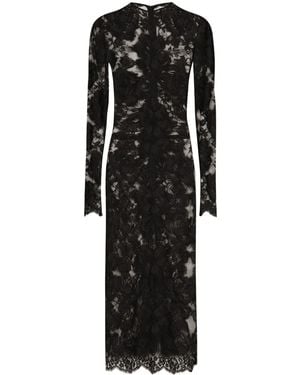 Dolce & Gabbana Calf-Length Floral Lace Dress - Black