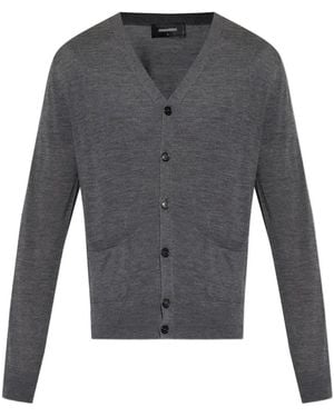 DSquared² Embroidered-Logo V-Neck Cardigan - Grey