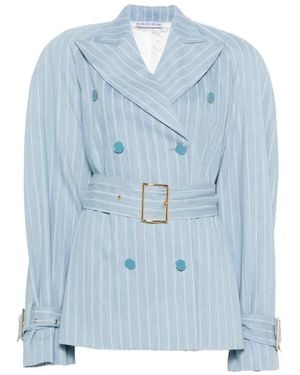 ROWEN ROSE Gestreepte Jas Met Ceintuur - Blauw
