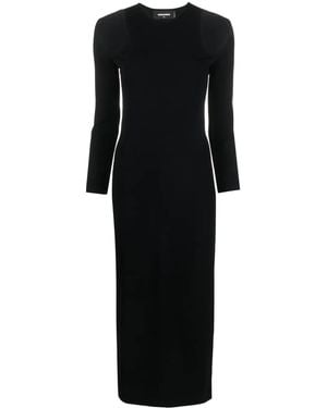 DSquared² Cut-Out Ribbed-Knit Midi Dress - Black