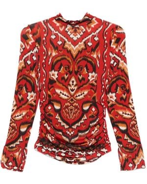FARM Rio Geometric-Pattern Long-Sleeves T-Shirt - Red
