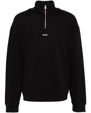 HUGO Zip-Neck Logo Print Sweatshirt - Black