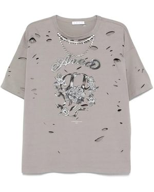 Area Embellished Distressed T-Shirt - Gray