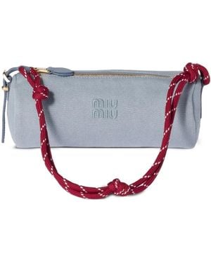 Miu Miu Logo-Embroidered Gabardine Bag - Grey