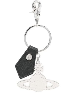 Vivienne Westwood Orb-Plaque Leather Keyring - White