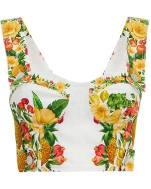 FARM Rio Floral-Print Crop Top - Yellow
