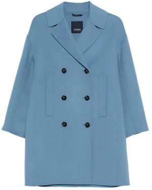 Max Mara Wool Double-Breasted Coat - Blue