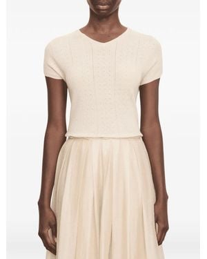 Vince Pointelle-Knit V-Neck Sweater - Natural