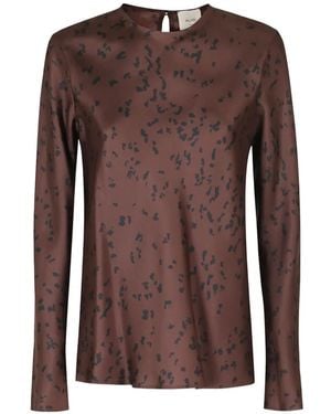 Alysi Abstract-Print Long-Sleeve Blouse - Brown