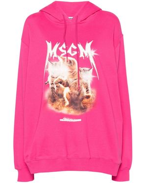 MSGM Graphic-Print Hoodie - Pink