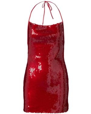 David Koma Sequin-Embellished Halterneck Dress - Red
