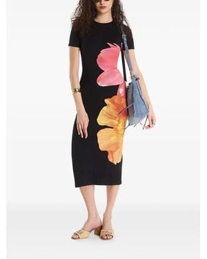 Desigual Robe Mi-Longue À Fleurs - Black