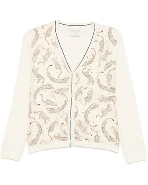 forte_forte Leopard-Print V-Neck Cardigan - Natural